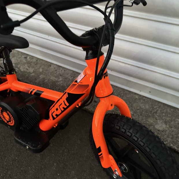 AB Bikes Kids Bikes 12 electric bikes in orange – front side view