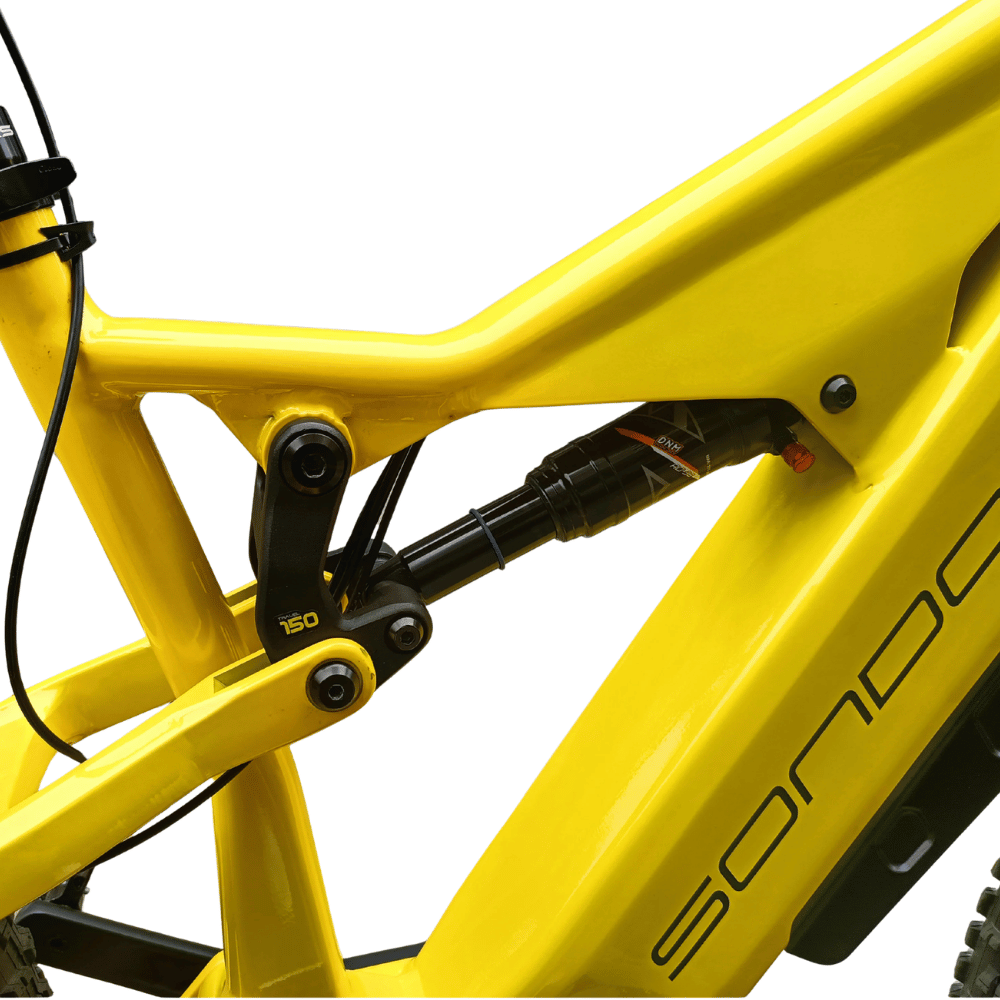 AB Bikes Electric Mountain Bike SONDORS Rockstar in yellow – suspension view