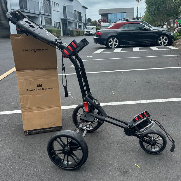 Golf COPENHAGEN Golf Trundler Foldable Golf Push Cart 3-Wheel Golf Trolley BK