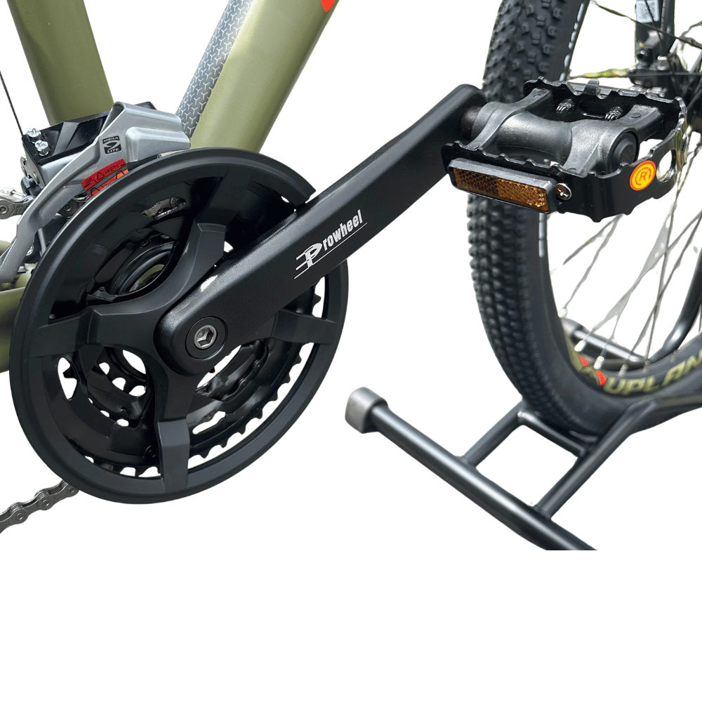 AB Bikes Mountain Bike UPLAND Vanguard in green – foot pedal view