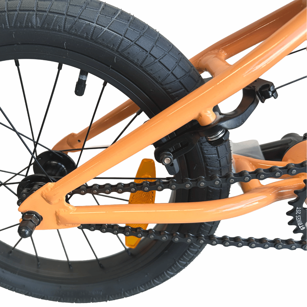 AB Bikes BMX GT Lil Performer PCH O/S in orange – rear wheel view