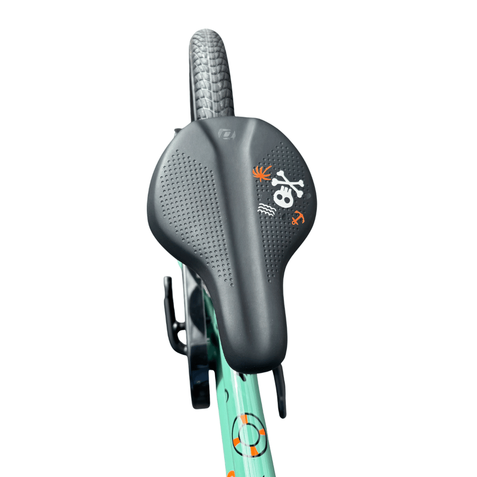 AB Bikes Kid Bike Scott Roxter 16 in green – bike seat view