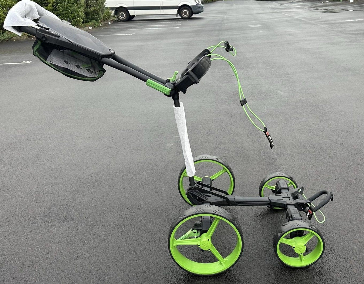 BIG-MAX-Blade-Quattro-Golf-Trundler-FLATFOLD-4-Wheel-Trolley-Black_Green-wheel side– AB Bikes Auckland NZ