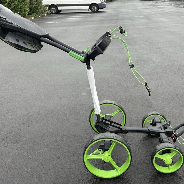BIG-MAX-Blade-Quattro-Golf-Trundler-FLATFOLD-4-Wheel-Trolley-Black_Green-wheel side– AB Bikes Auckland NZ