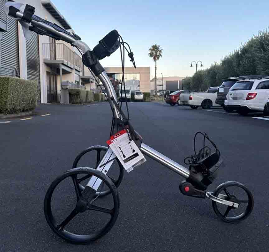 BIG-MAX-Model-IQ-Golf-Trundler-Foldable-Push-Cart-3-Wheel-silver side– AB Bikes Auckland NZ