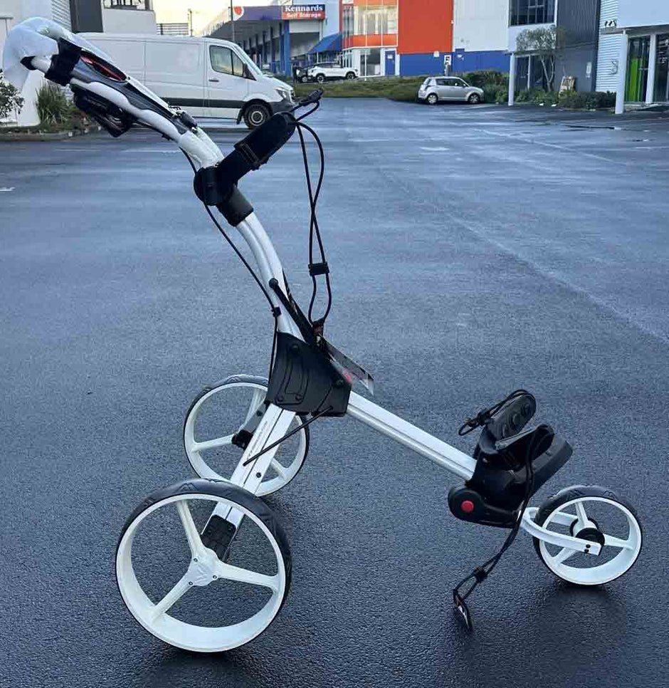 BIG-MAX-Model-IQ-Golf-Trundler-Foldable-Push-Cart-3-Wheel-white ps side– AB Bikes Auckland NZ