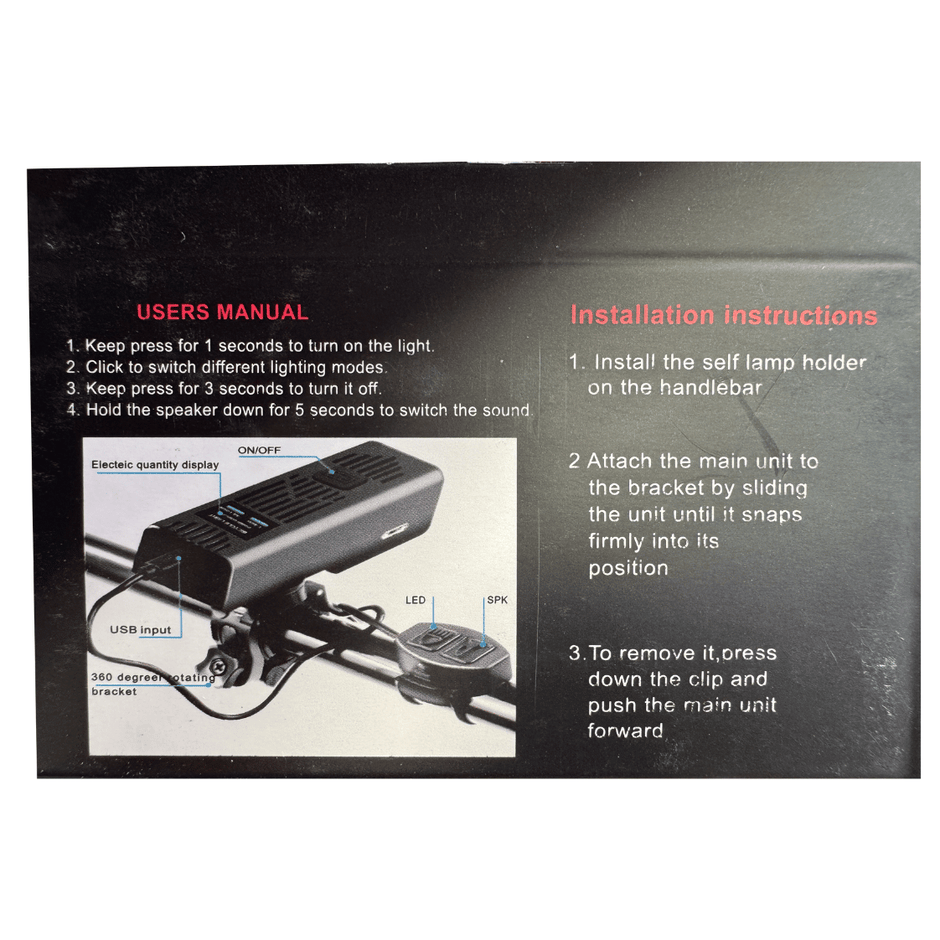 AB Bikes Accessories Bike Light with Horn in black – instruction view