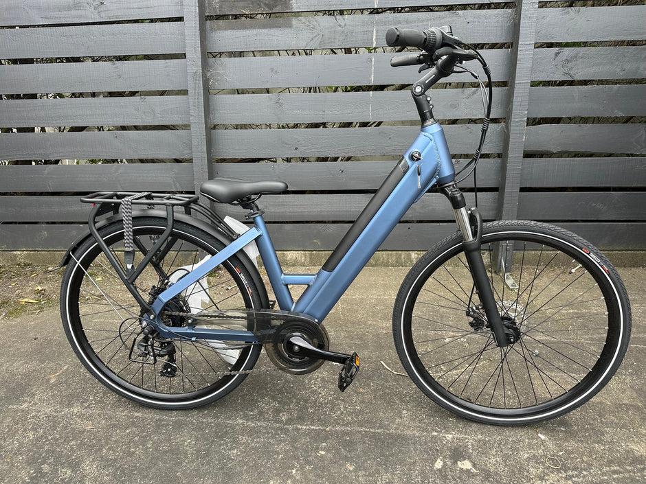 AB Bikes City Electric Assist Bicycle in blue – side view
