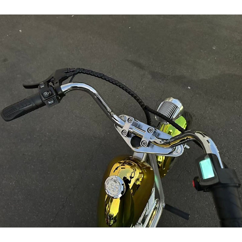 AB Bikes Kid Bike Electric Kids Bike in gold – handbar view