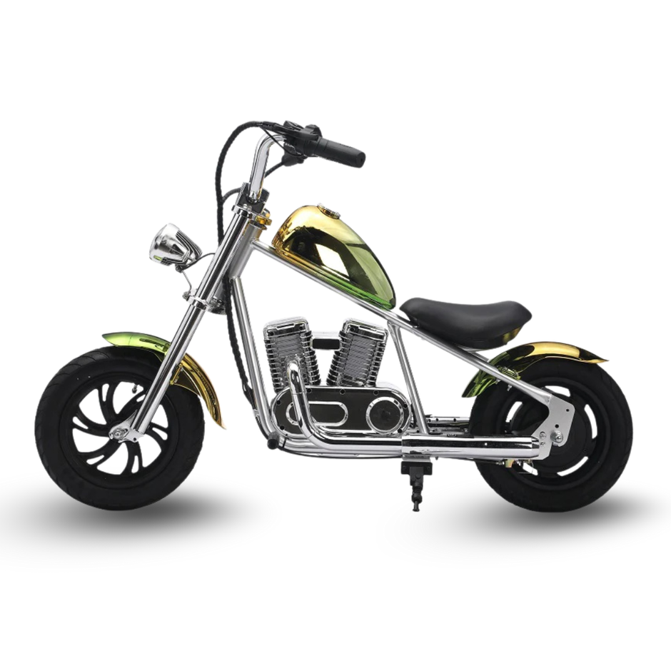 AB Bikes Kid Bike Electric Kids Bike in gold – side view