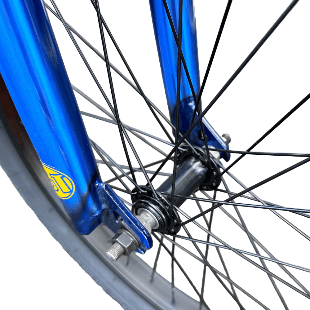 AB Bikes BMX GT Slammer in blue – front wheel view