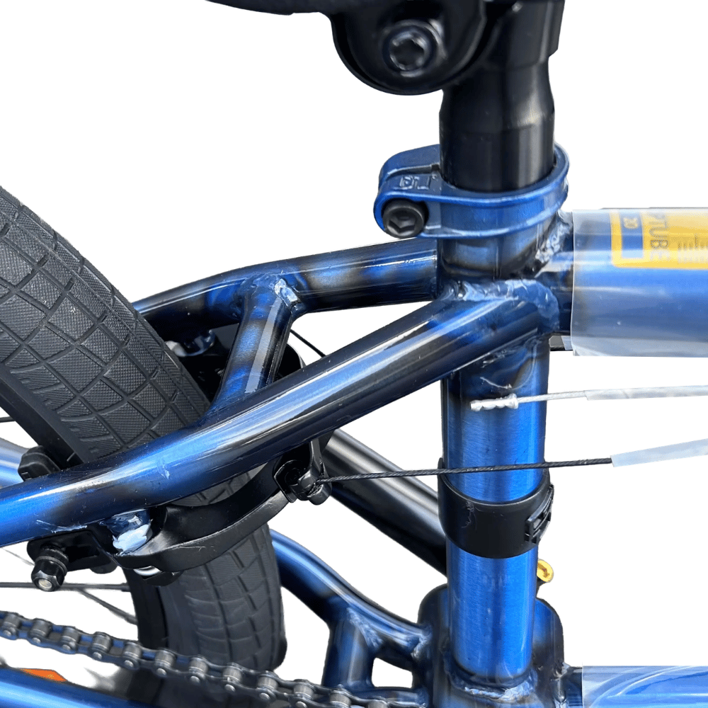 AB Bikes BMX GT Slammer in blue – rear wheel view