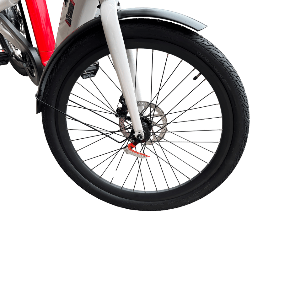 AB Bikes E-Bike NIU BQI-C3 sport in white – front wheel view