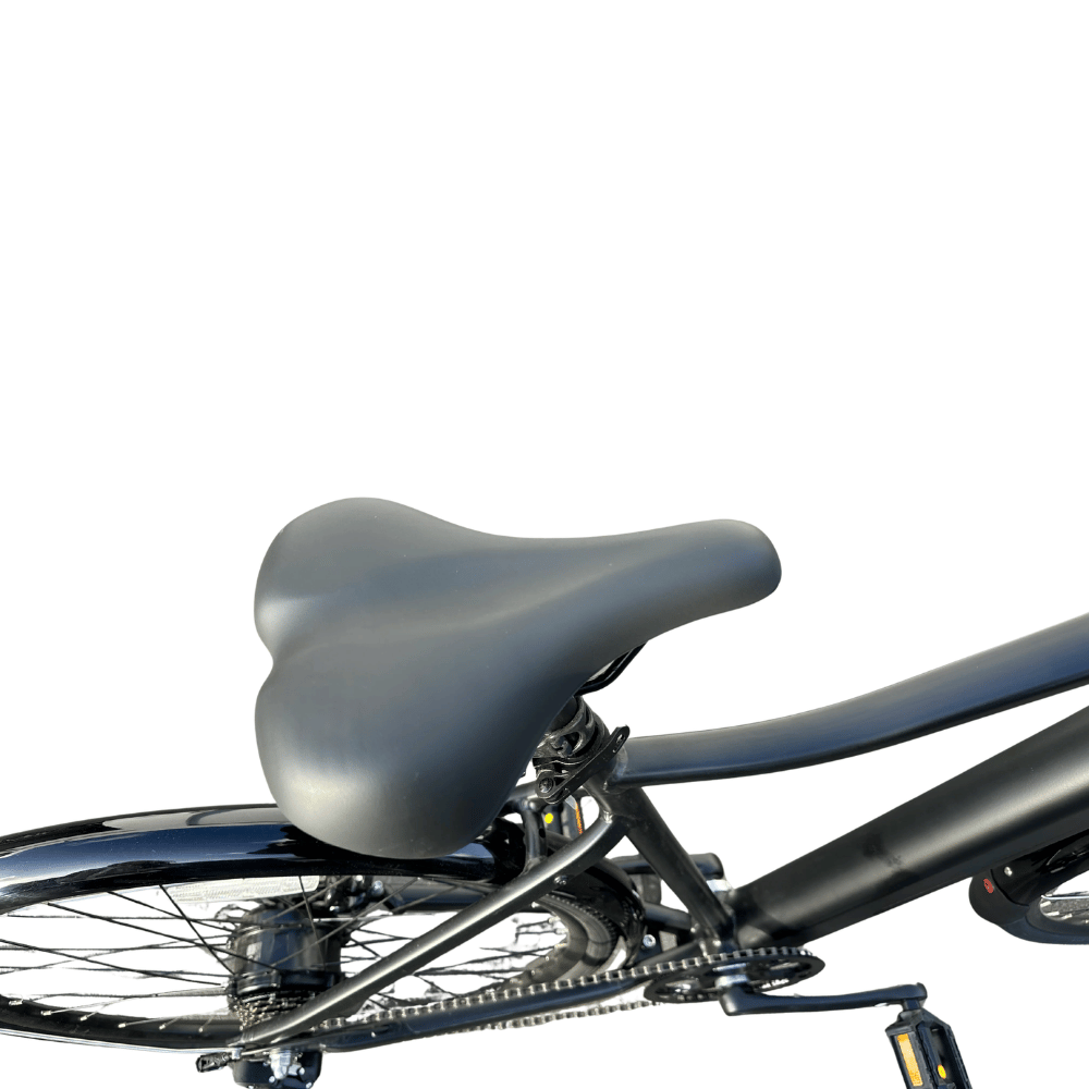 AB Bikes Electric Assist Bike Rover X/Y in black – bike seat view