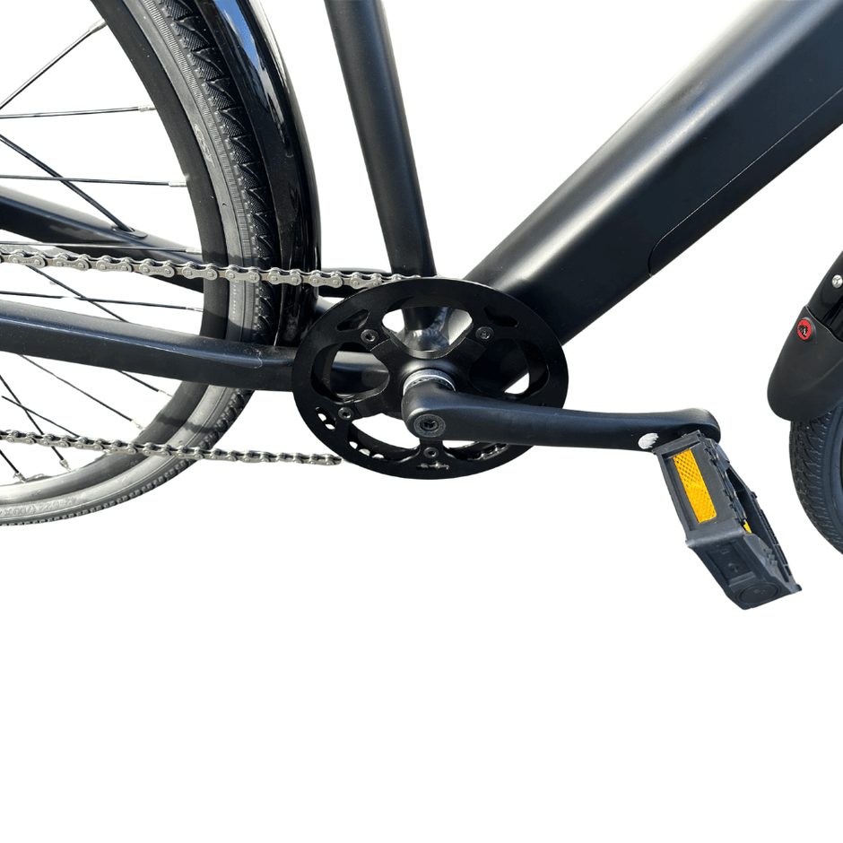 AB Bikes Electric Assist Bike Rover X/Y in black – chain and foot pedal view