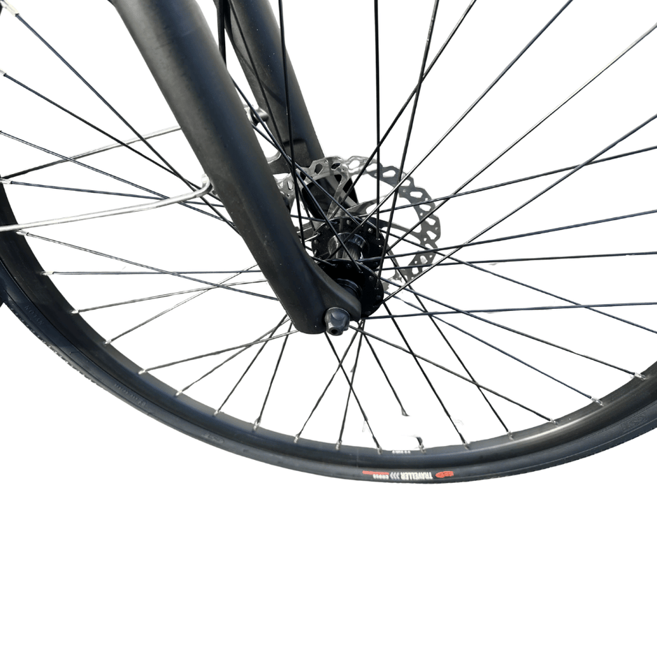 AB Bikes Electric Assist Bike Rover X/Y in black – front wheel view