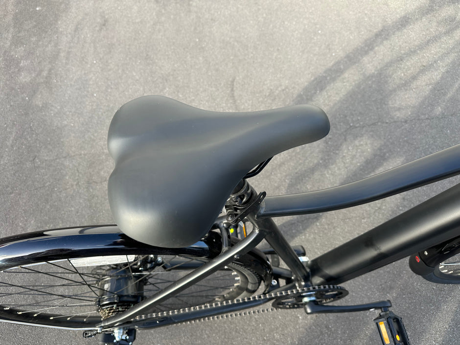 AB Bikes Electric Assist Bike Rover X/Y in black – bike seat view