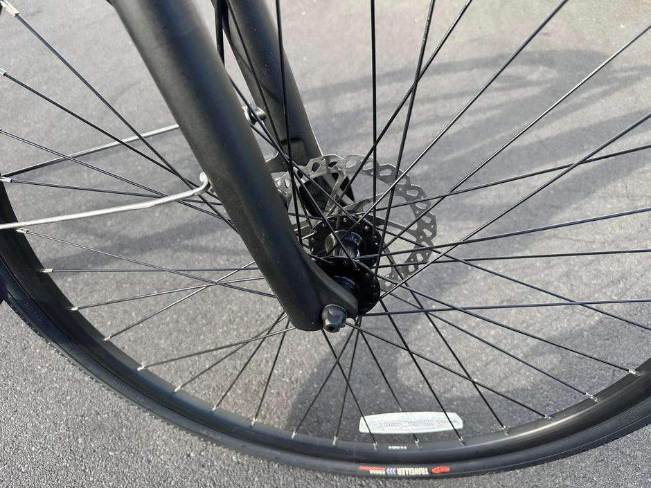 AB Bikes Electric Assist Bike Rover X/Y in black – front wheel view