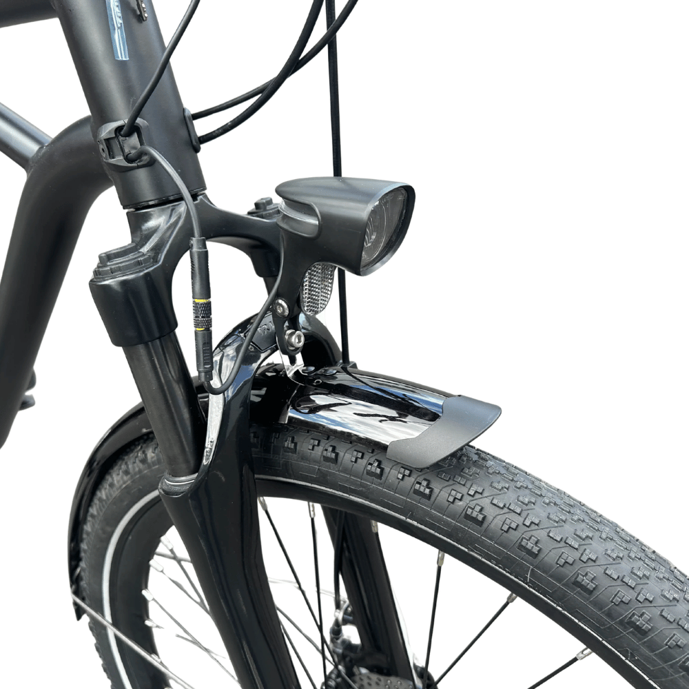 AB Bikes Electric Assist Bike S2 Dual Torque Sensor in black – bike light view