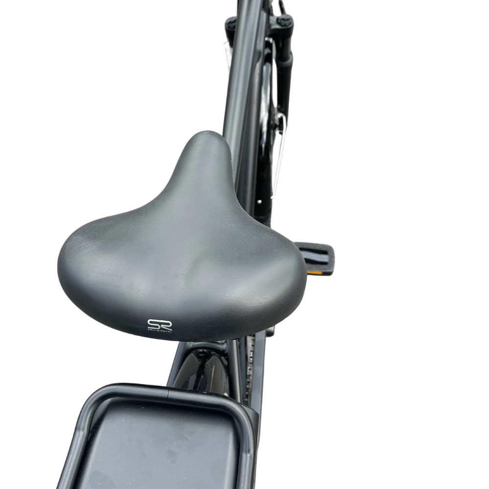 AB Bikes Electric Assist Bike S2 Dual Torque Sensor in black – bike seat view