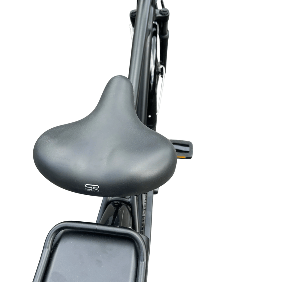 AB Bikes Electric Assist Bike S2 Dual Torque Sensor in black – bike seat view