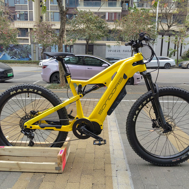 AB Bikes Electric Mountain Bike SONDORS Rockstar in yellow – real shot side view