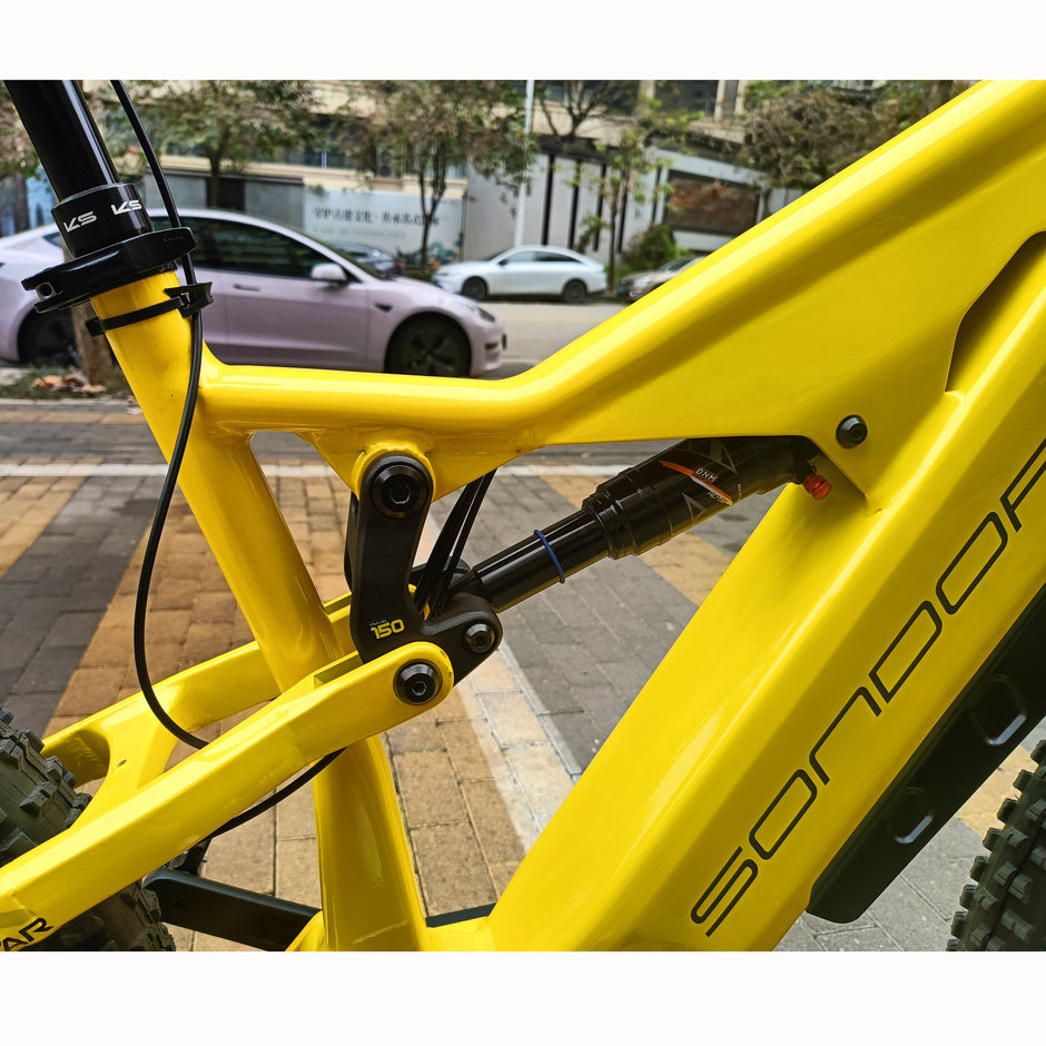 AB Bikes Electric Mountain Bike SONDORS Rockstar in yellow – suspension view