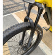 AB Bikes Electric Mountain Bike SONDORS Rockstar in yellow – front suspension view