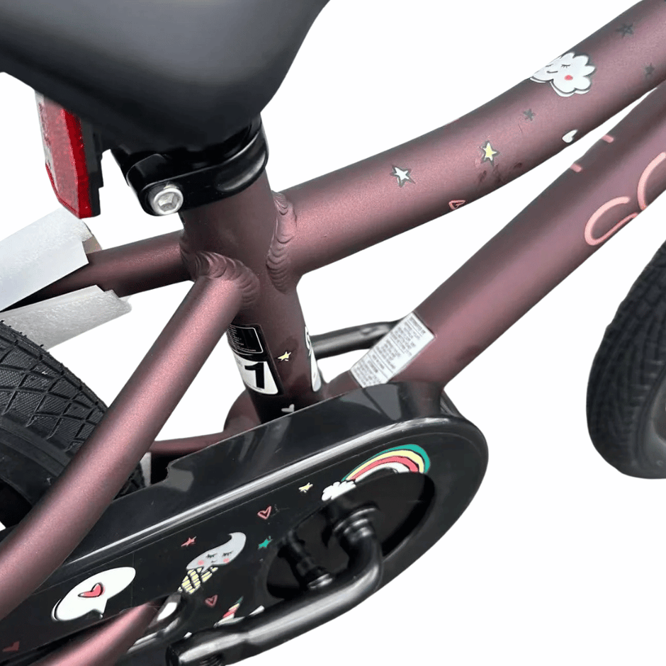 AB Bikes Kid Bike Scott Roxter 16 in purple – seat tube view