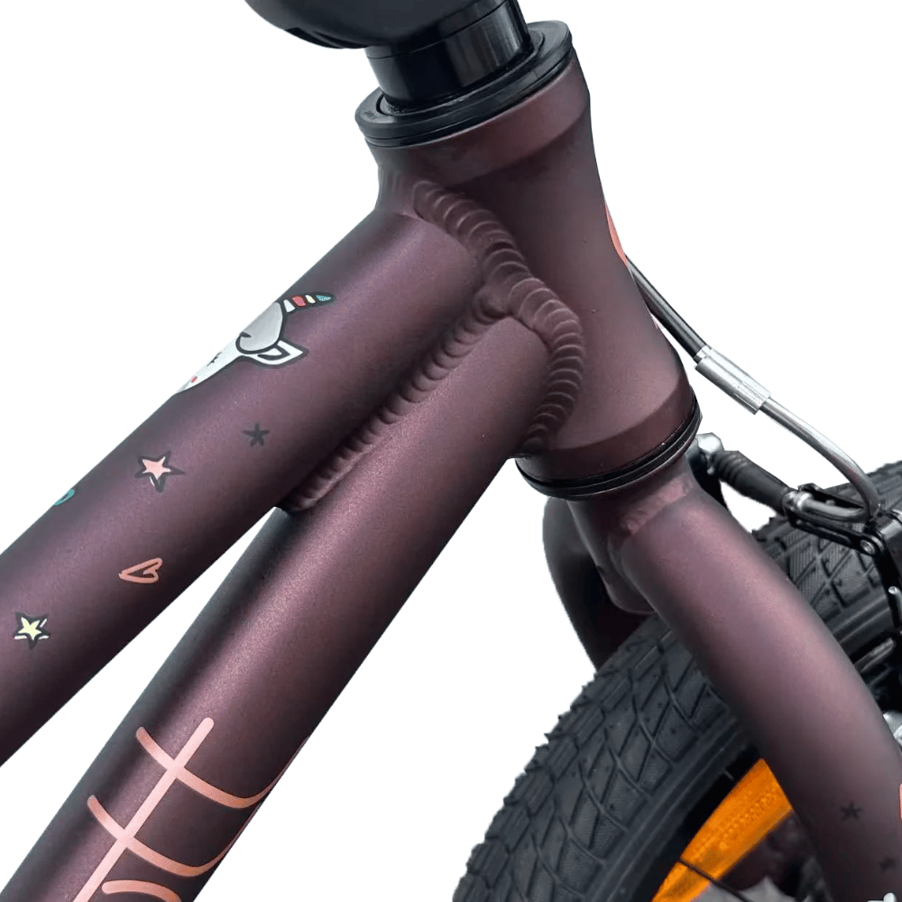 AB Bikes Kid Bike Scott Roxter 16 in purple – head tube view