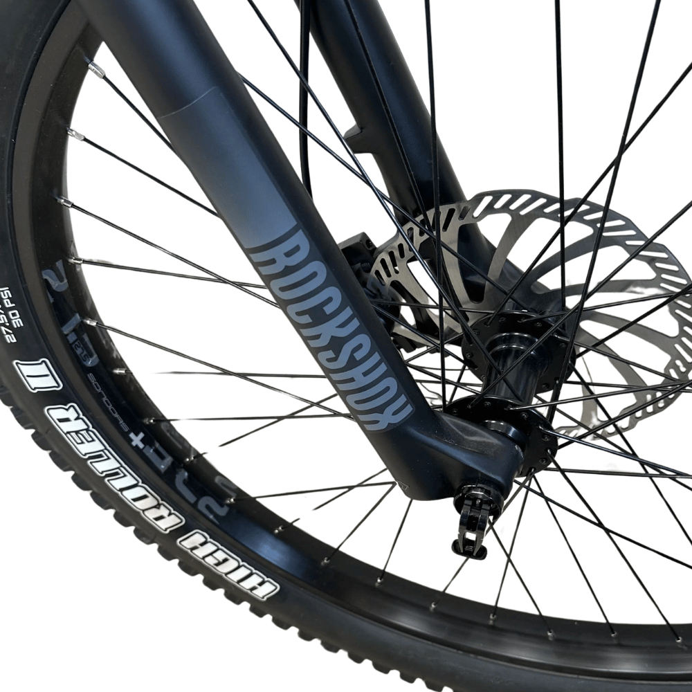 AB Bikes Electric Mountain Bike SONDORS Rockstar in gray – front wheel view