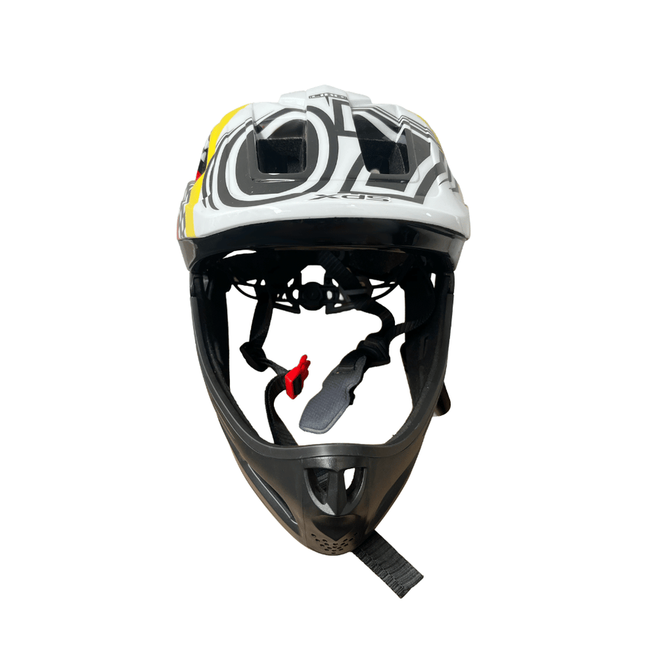 AB Bikes Accessories Xds Kids full face Helmet in red/yellow – front view