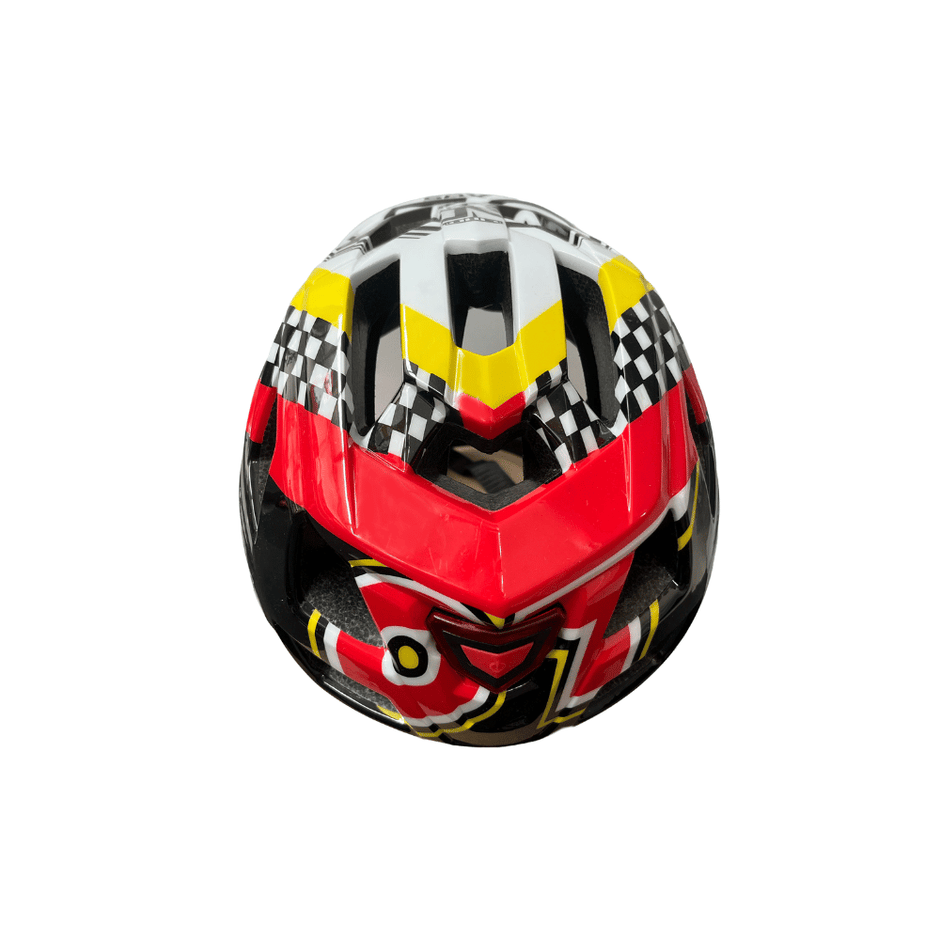 AB Bikes Accessories Xds Kids full face Helmet in red/yellow – back view