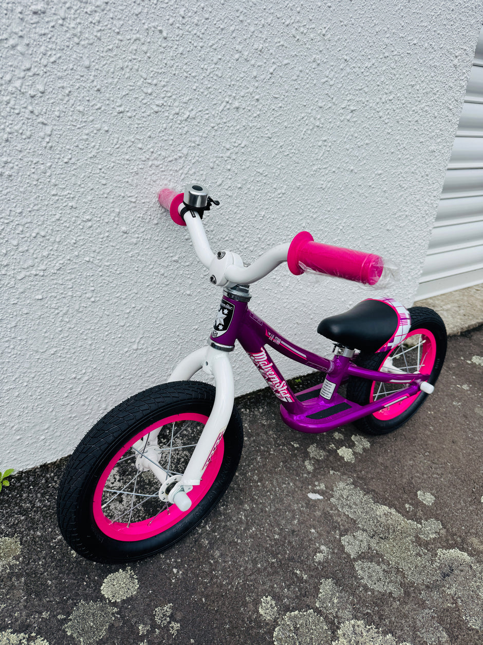 AB Bikes Kid Bike Kids Balance Bike 2 in purple – front side view