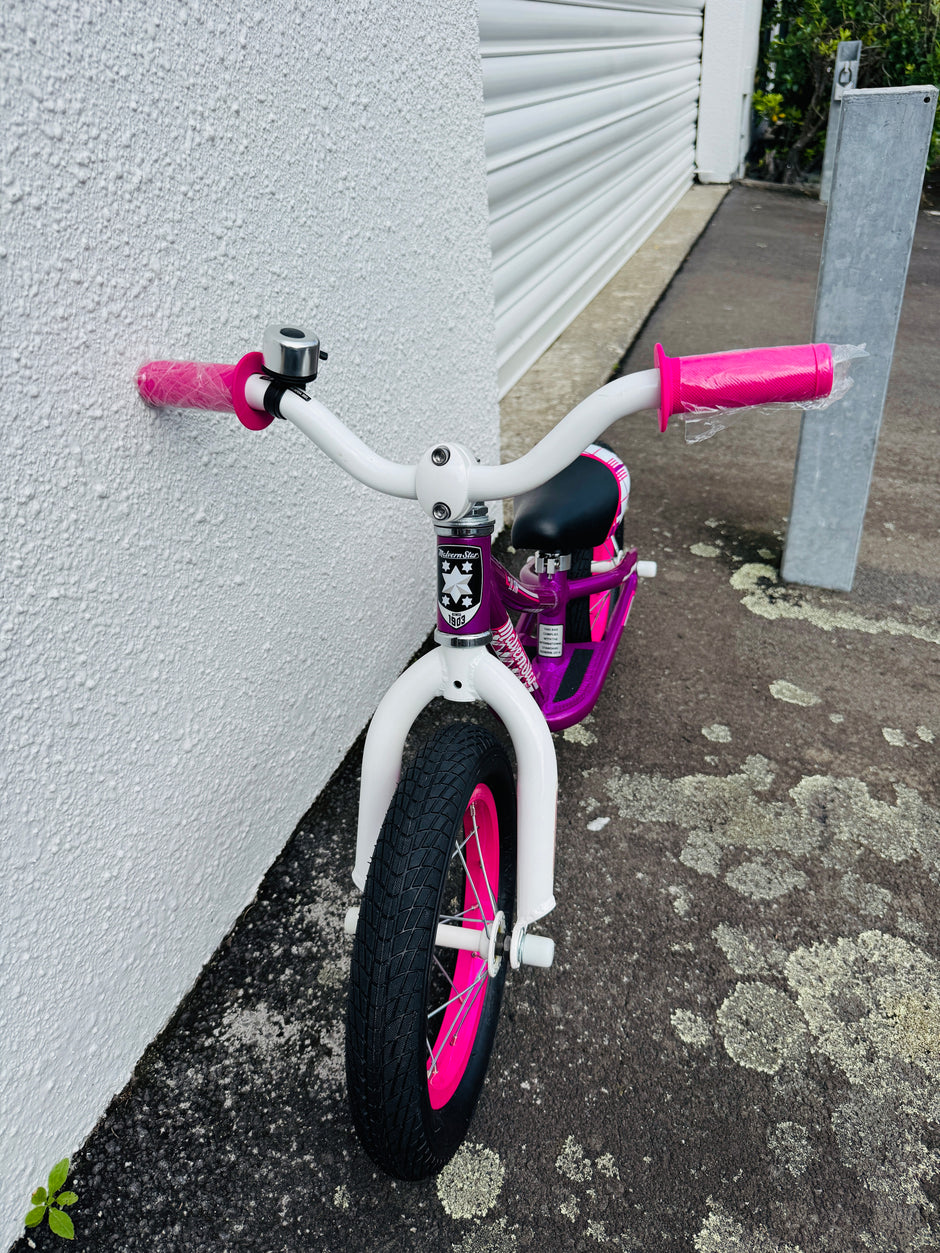 AB Bikes Kid Bike Kids Balance Bike 2 in purple – front view